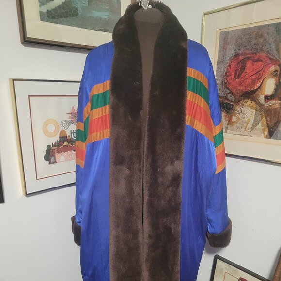 Vintage Plus 80's Oversized Reversible Faux Fur and Acetate Raincoat/Winter Coat - Picture 1 of 10